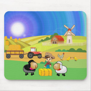 Tapis De Souris Jolie ferme, moutons et poussins