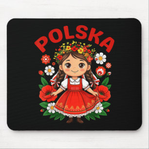Tapis De Souris Jolie fille de Pologne Robe folklorique traditionn