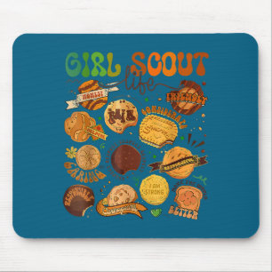 Tapis De Souris Jolie fille éclaireuse vendeuse de cookies chef de