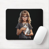 Tapis De Souris Jolie fille en chat Beau Sticker (Avec souris)