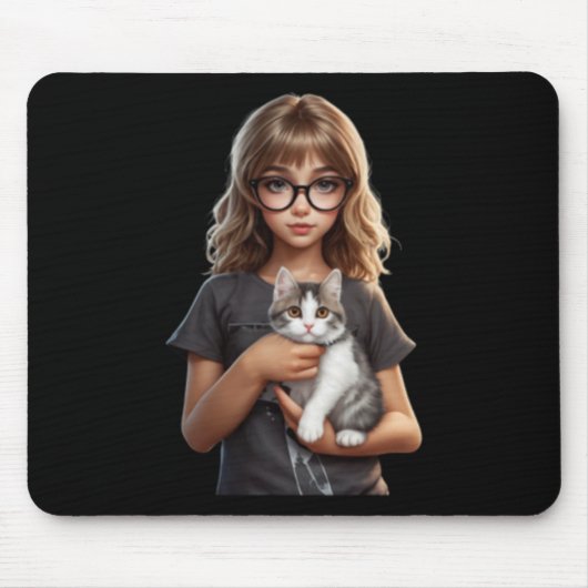 Tapis De Souris Jolie fille en chat Beau Sticker (Devant)