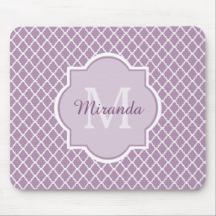 Tapis De Souris Jolie Lavande Purple Quatrefoil Nom Monogrammé