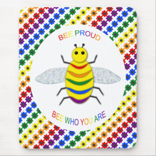 Tapis De Souris Jolie LGBT Fière Abeille arc-en-ciel et fleurs