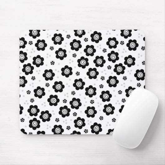 Tapis De Souris Jolie mousepad aux fleurs blanches noires (Avec souris)