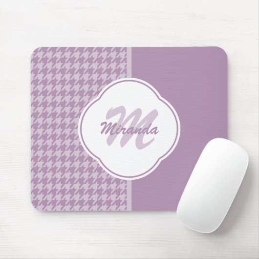 Tapis De Souris Jolie Pastel Purple Houndstooth Monogramme et nom (Avec souris)