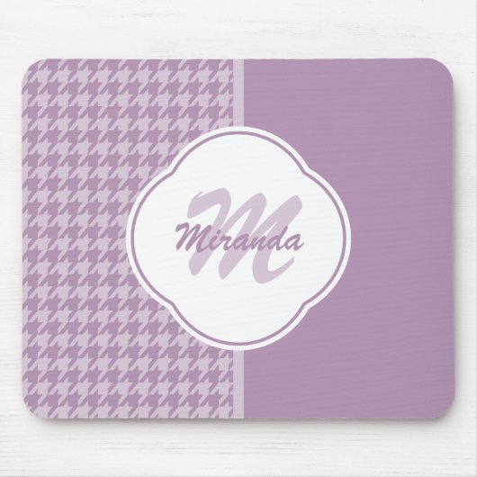 Tapis De Souris Jolie Pastel Purple Houndstooth Monogramme et nom (Devant)