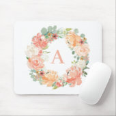 Tapis De Souris Jolie Peach Peonies Eucalyptus Wreath Monogramme (Avec souris)