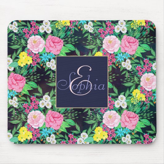Tapis De Souris Jolie peinture à la main aquarelle design floral (Devant)