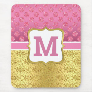 Tapis De Souris Jolie Princesse Rose Paillettes et Art Déco Doré