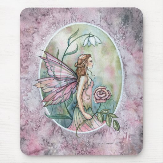 Tapis De Souris Jolie Rose Rose Fairy Imaginaire Art Mousepad (Devant)