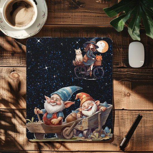 Tapis De Souris Jolie Sorcière Et Joyeux Gnome Mousepad