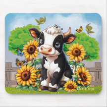 Jolie vache bébé et tournesol Mousepad personnalis