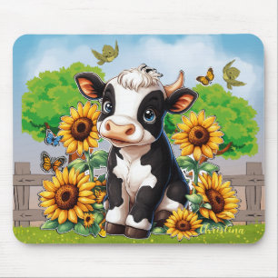 Tapis De Souris Jolie vache bébé et tournesol Mousepad personnalis