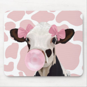 Tapis De Souris Jolie vache fille soufflant Bubblegum rose