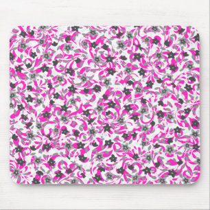 Tapis De Souris Jolies fleurs abstraites roses grises blanches