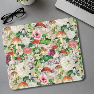 Tapis De Souris Jolies fleurs champignon champignons beige jardin