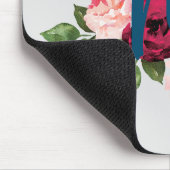 Tapis De Souris Jolies fleurs d'aquarelle Initiale rose et bleu (Coin)