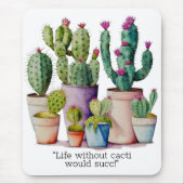 Tapis De Souris Jolis cactus et succulentes à l'aquarelle en pots (Devant)