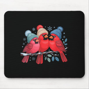 Tapis De Souris Jolis Cardinals Rouges Avec Chapeaux Tricotés Oise