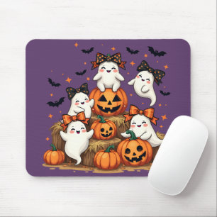 Tapis De Souris Jolis fantômes d'Halloween avec des nœuds coquette