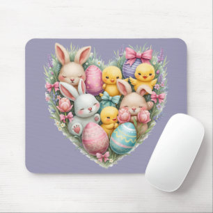 Tapis De Souris Jolis lapins et poussins de Pâques au style Cottag