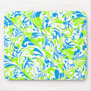 Tapis De Souris Jolis motifs floraux mixtes bleu vert