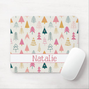 Tapis De Souris Jolis sapins de Noël Motif rose pâle Nom