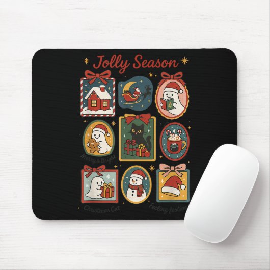 Tapis De Souris Jolly Season Ghost Cat Santa Christmas Frame Merry (Avec souris)