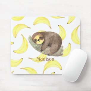 Tapis De Souris Jote Sloth sur une branche Bananes Nom animal
