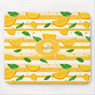 Tapis De Souris Jouer Motif de tranche orange avec Feuilles verts