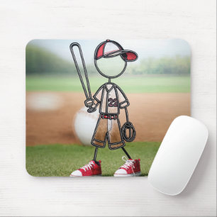 Tapis De Souris Joueur de baseball en bonhomme allumette