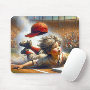 Tapis De Souris Joueur de baseball garçon glissant dans la plaque