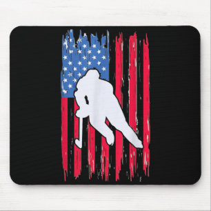 Tapis De Souris Joueur de hockey au drapeau américain 4 juillet ho