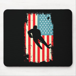 Tapis De Souris Joueur de hockey Drapeau Américain Hockey sur glac