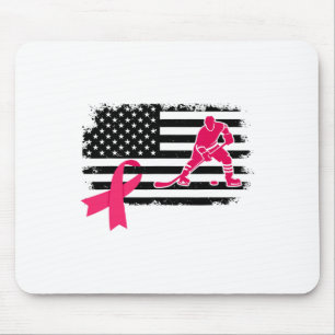 Tapis De Souris Joueur de hockey Ruban rose Drapeau américain Canc