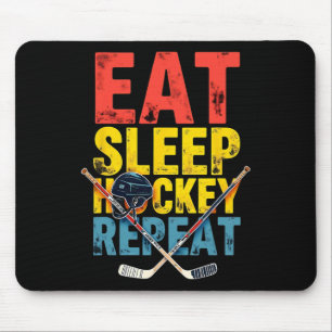 Tapis De Souris Joueur de hockey Vintage Manger Dormir Hockey Répé