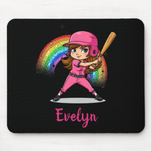 Tapis De Souris Joueuse de baseball de dessin animé mignonne en t-