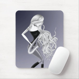 Tapis De Souris Joueuse de saxophone musicienne monochrome grise 