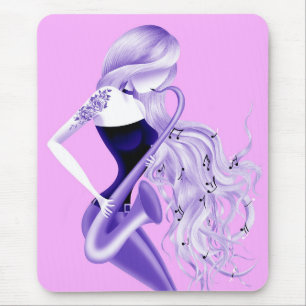 Tapis De Souris Joueuse de saxophone Musicienne Rose & Violet