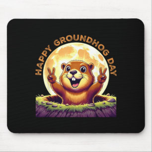 Tapis De Souris Jour de la marmotte rétro mignon 2025 Animaux drôl