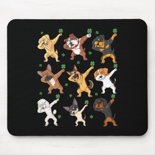 Tapis De Souris Jour de la Saint Patrick Dabbing Chiens tenant Clo (Devant)