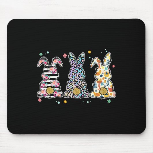 Tapis De Souris Jour de Pâques mignonne Lapin léopard Floral Joyeu (Devant)