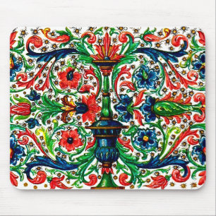 Tapis De Souris Joyaux Tons Médiéval Fleurs Manuscrits Scrolls
