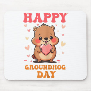 Tapis De Souris Joyeuse fête de la marmotte Mignonne Art graphique