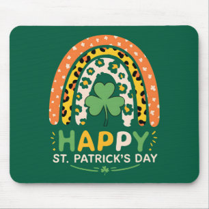 Tapis De Souris Joyeuse Fête de la Saint-Patrick Léopard Arc-en-Ci