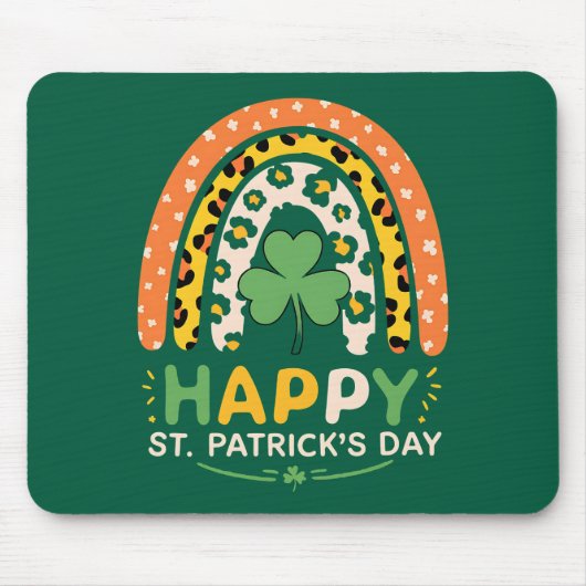 Tapis De Souris Joyeuse Fête de la Saint-Patrick Léopard Arc-en-Ci (Devant)