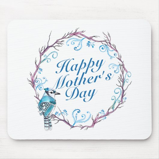Tapis De Souris Joyeuse Fête des Mères Bleue Wreath Mousepad (Devant)