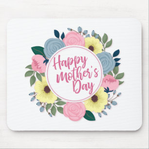 Tapis De Souris Joyeuse Fête des Mères Florale Wreath Mousepad