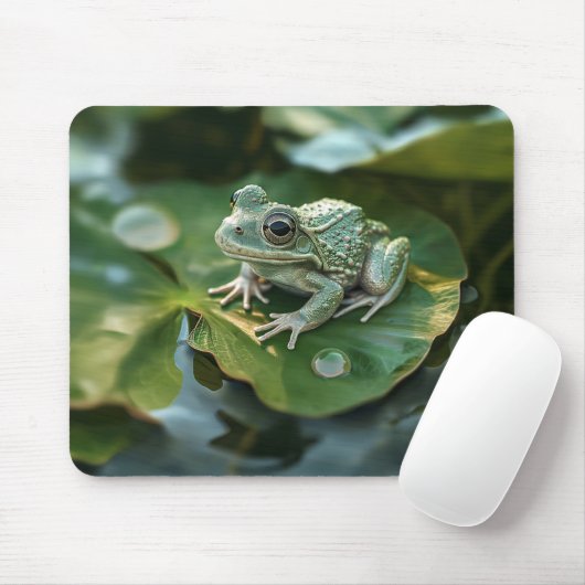 Tapis De Souris Joyeuse grenouille verte sur Lily Pad dans l'étang (Avec souris)