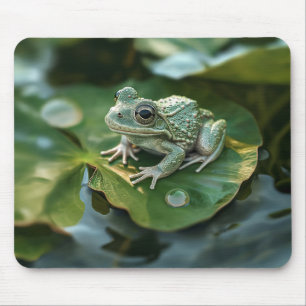 Tapis De Souris Joyeuse grenouille verte sur Lily Pad dans l'étang